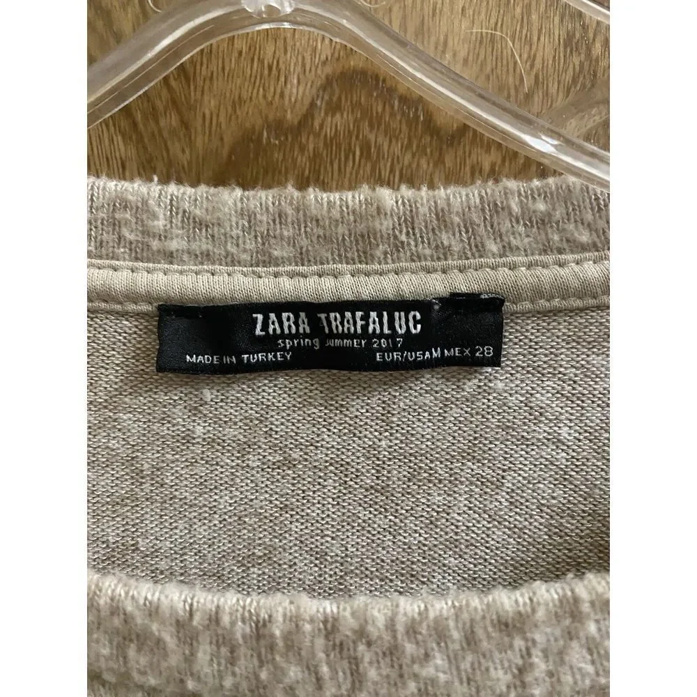 ZARA TRAFALUC HIGH LOW SWEATER SHORT SLEEVE OVERSIZED WOMENS SIZE SMALL BEIGE - Picture 2 of 10